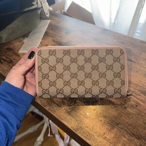 Gucci Beige and Pink Monogram Wallet
